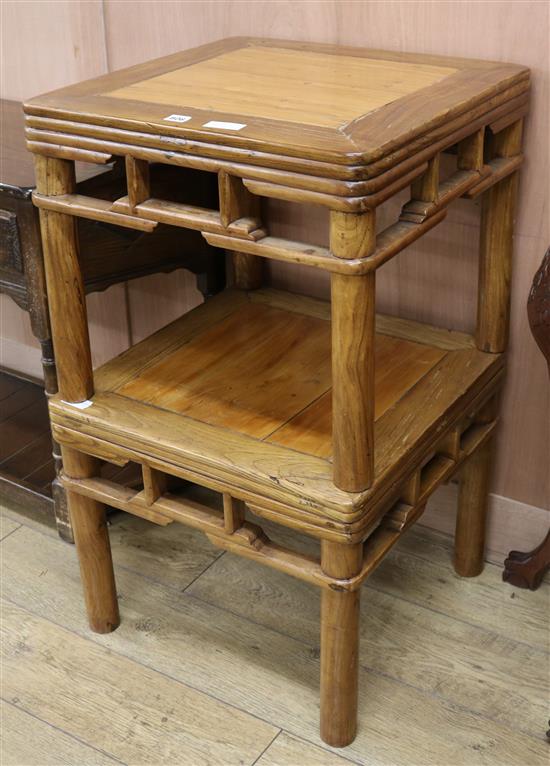 A pair of Chinese elm and yew wood tables W.56cm